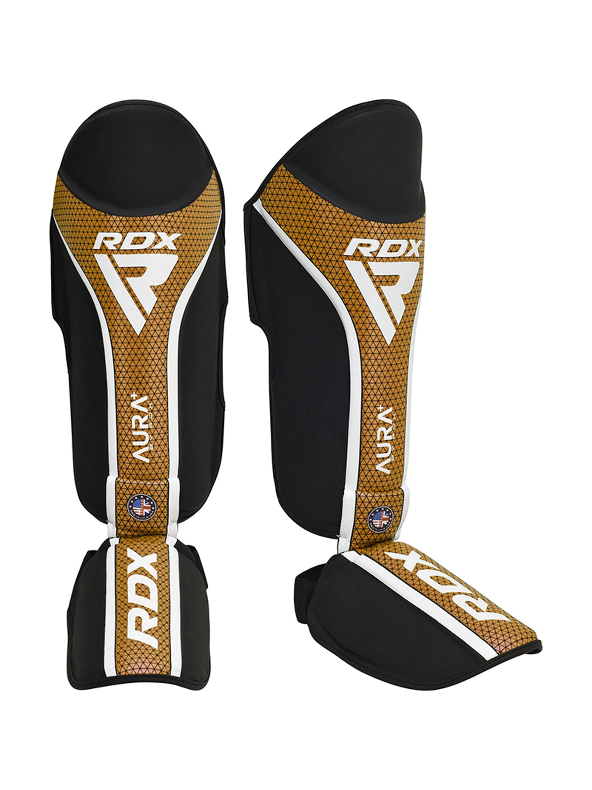 RDX Aura Plus T-17 Shin Instep Guards - Black/Gold