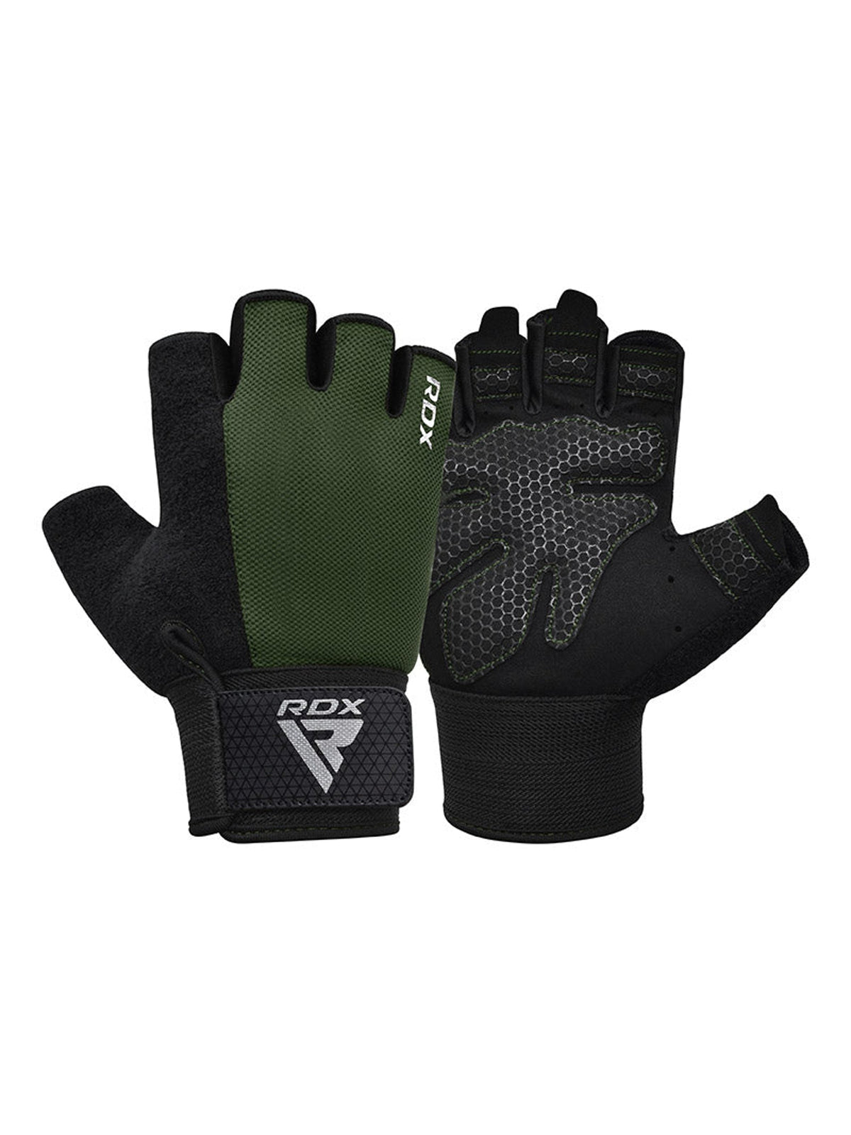 RDX W1H Half Finger Gym Workout Gloves - Army Green