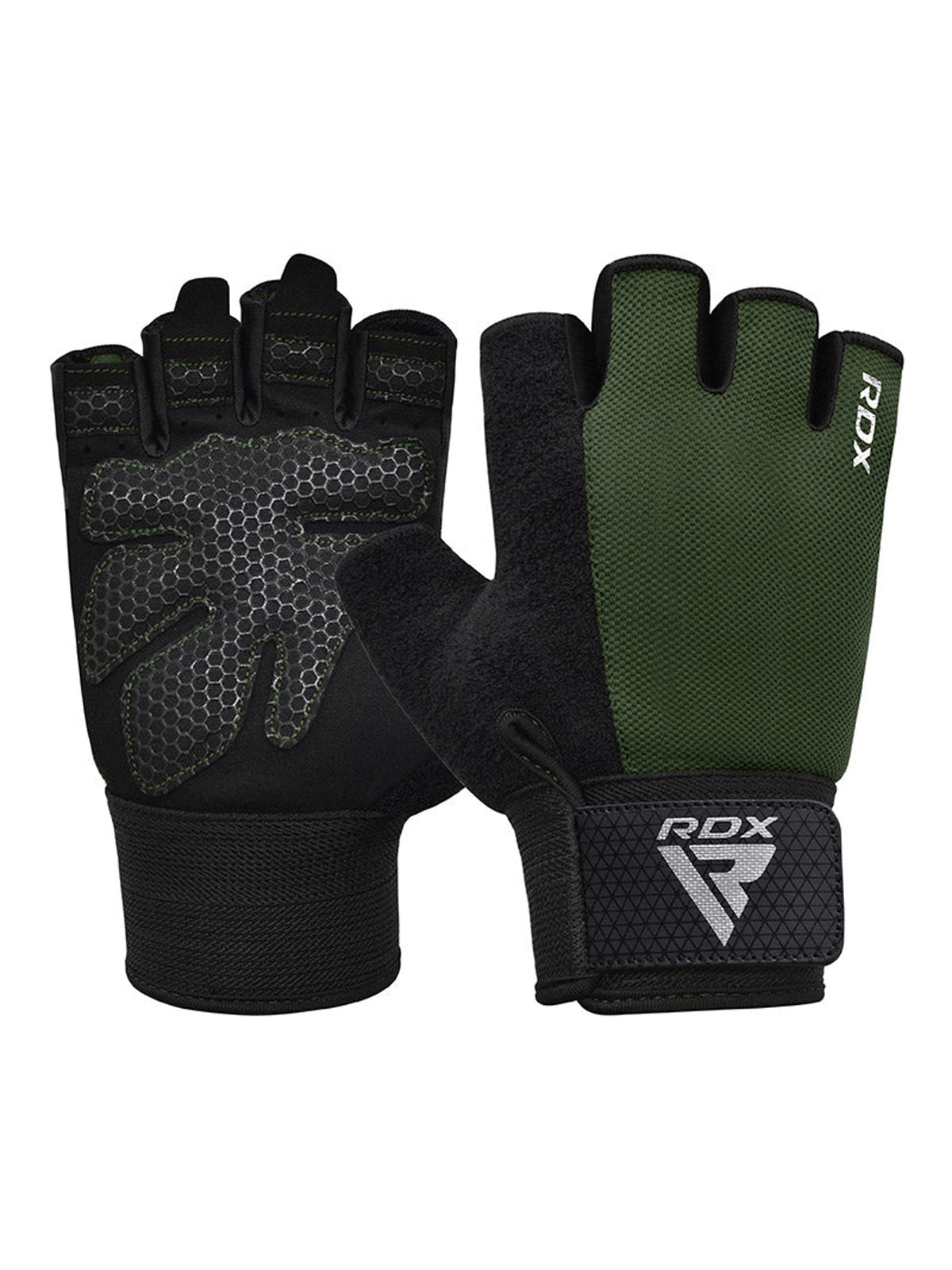 RDX W1H Half Finger Gym Workout Gloves - Army Green