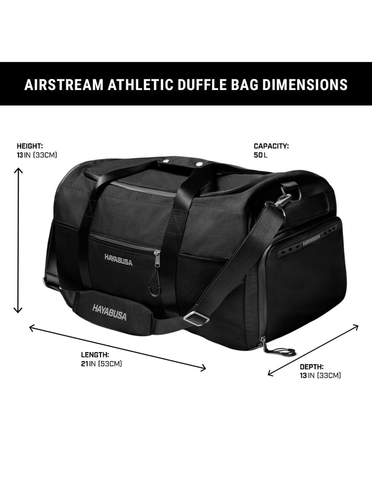 Hayabusa Airstream Athletic Duffle Bag, black, size chart