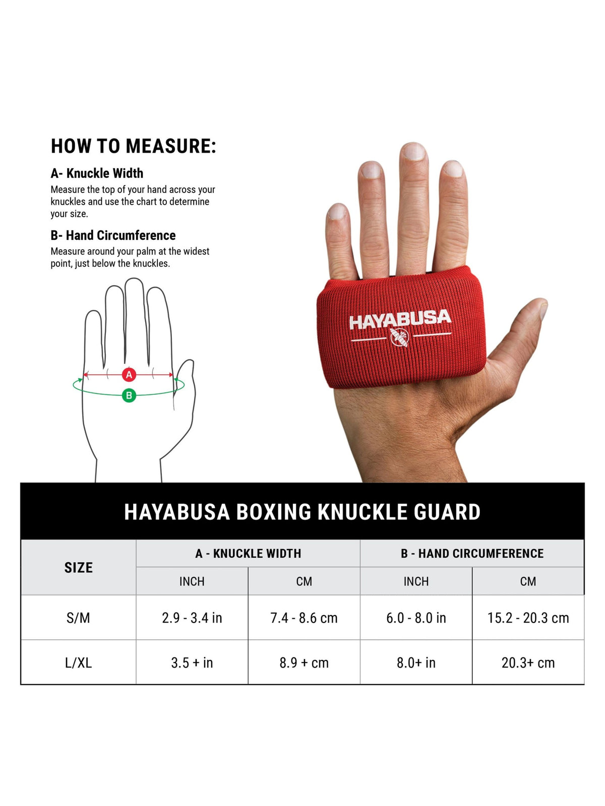 Hayabusa Boxing Knuckle Guards, size chart
