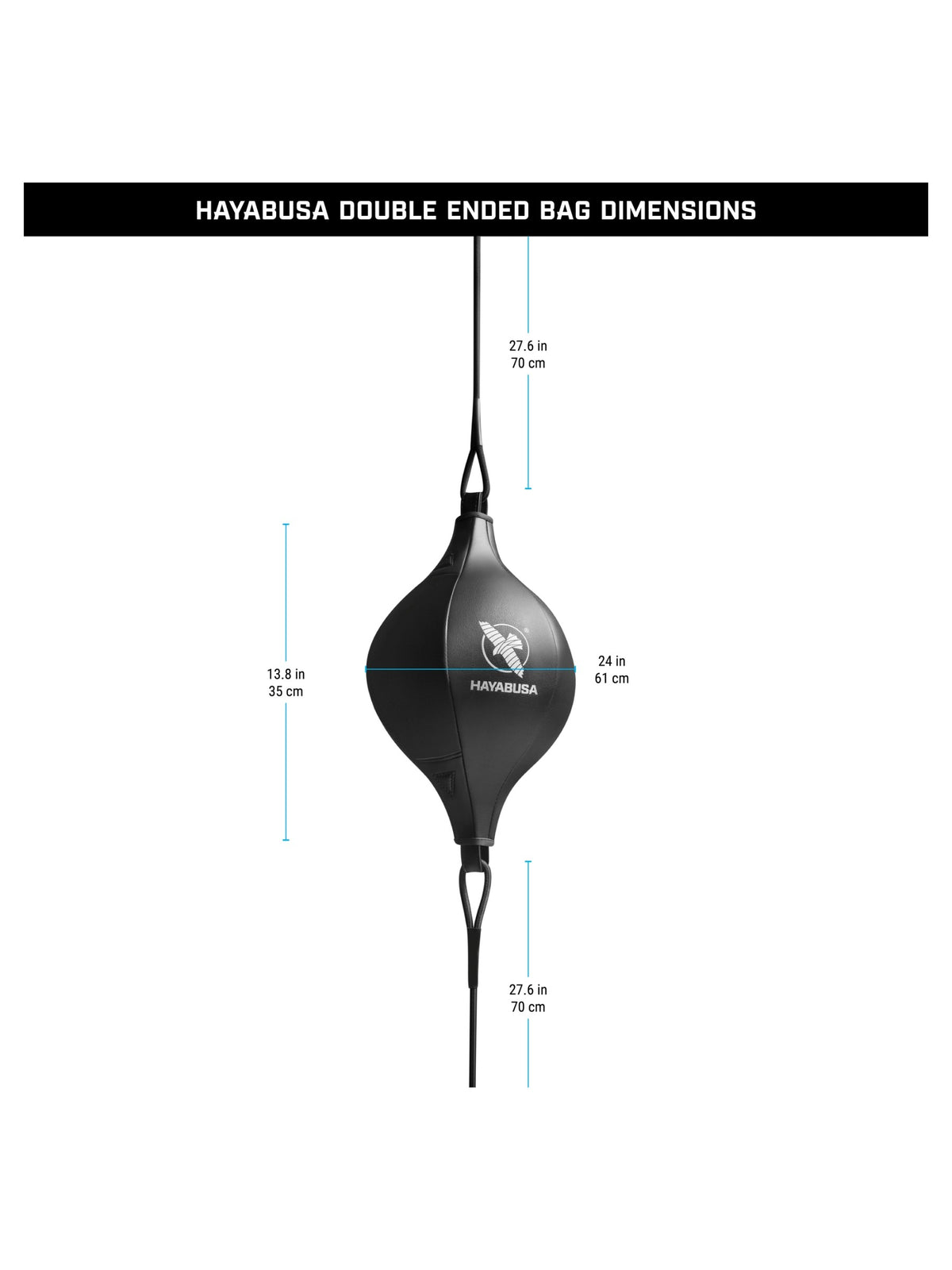 Hayabusa Double End Bag, black, size chart