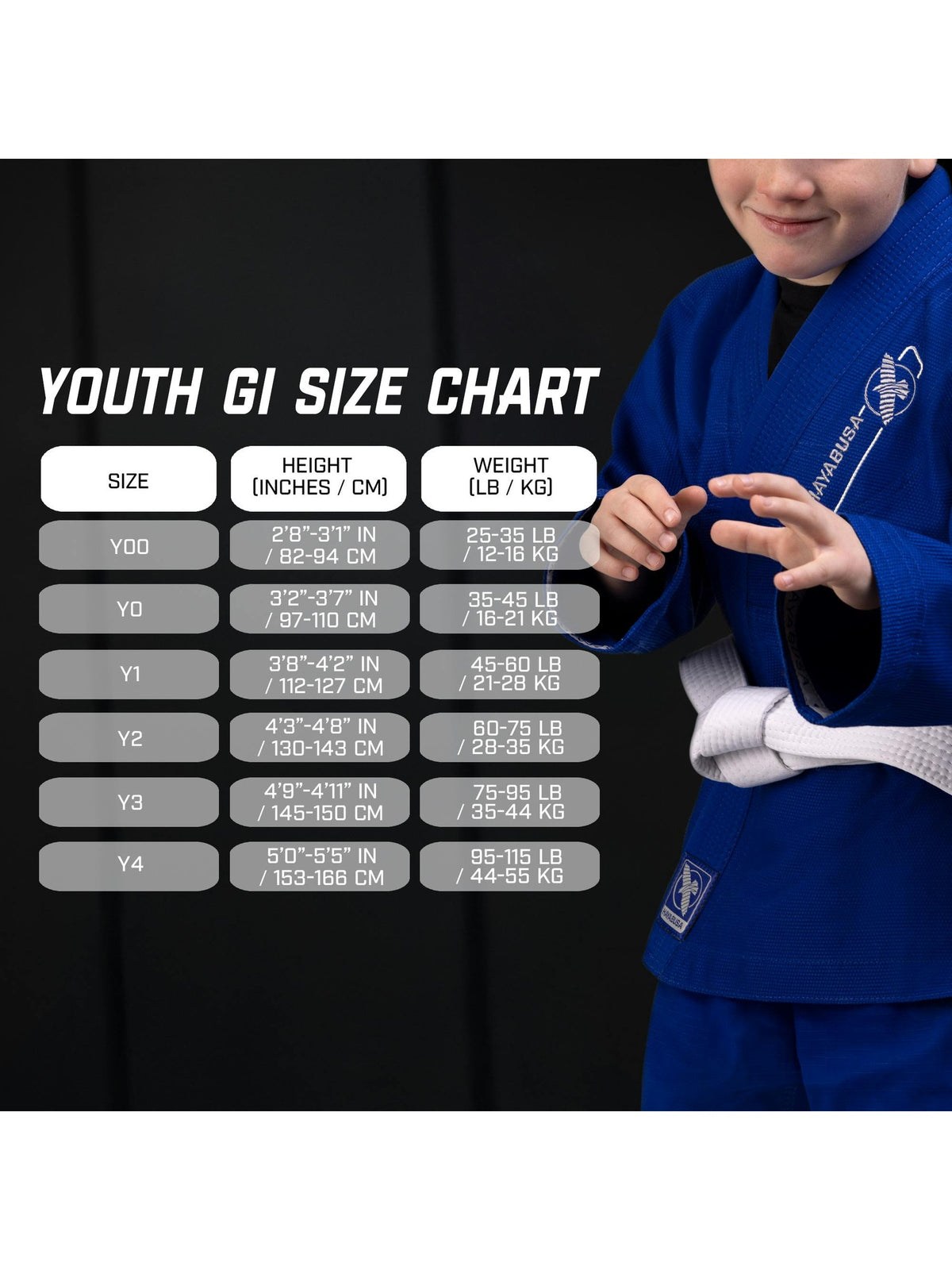 Children's Essential Jiu-Jitsu Gi, size chart