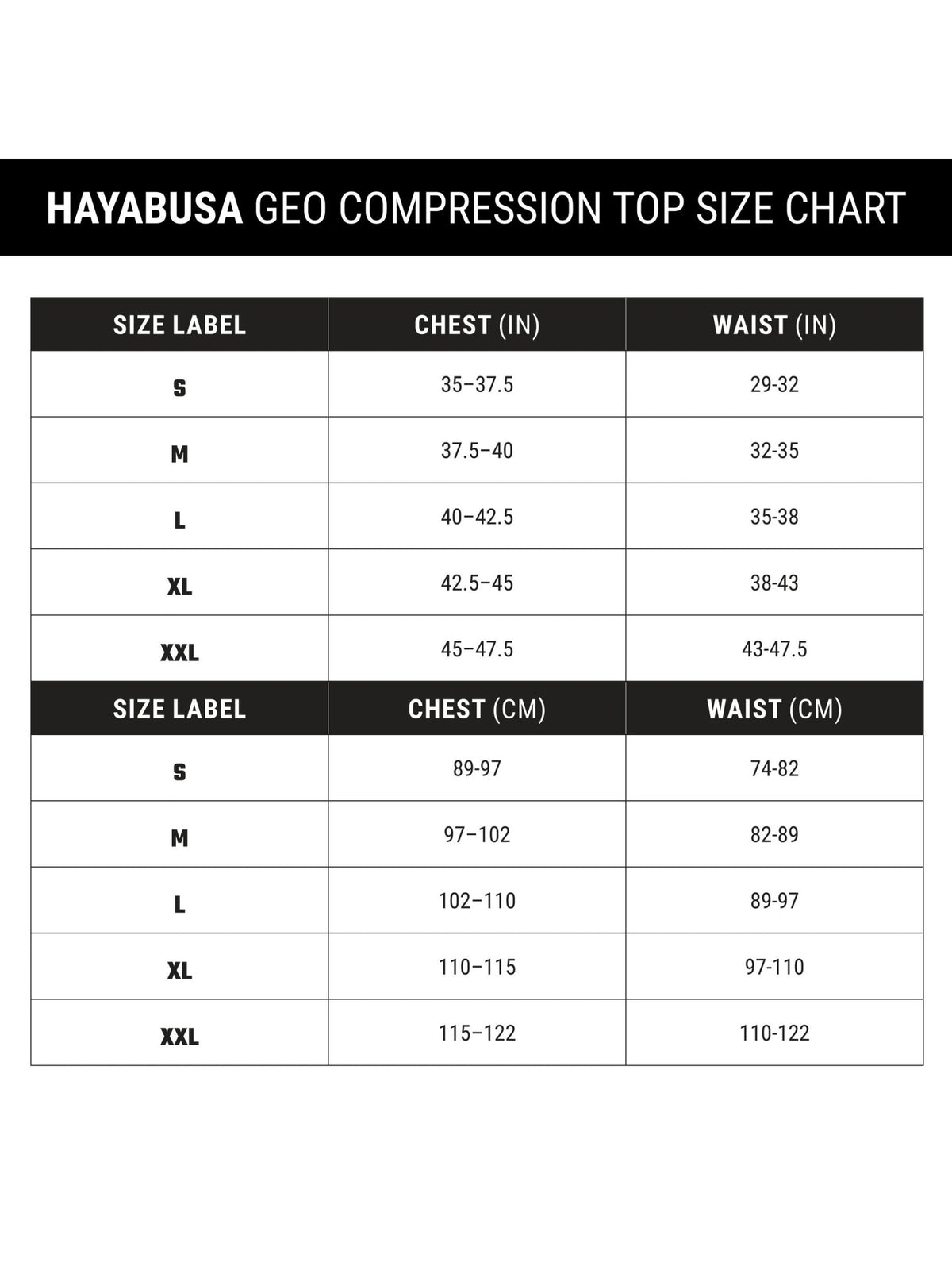 Hayabusa Geo Short Sleeve Rash Guard, grey, size chart