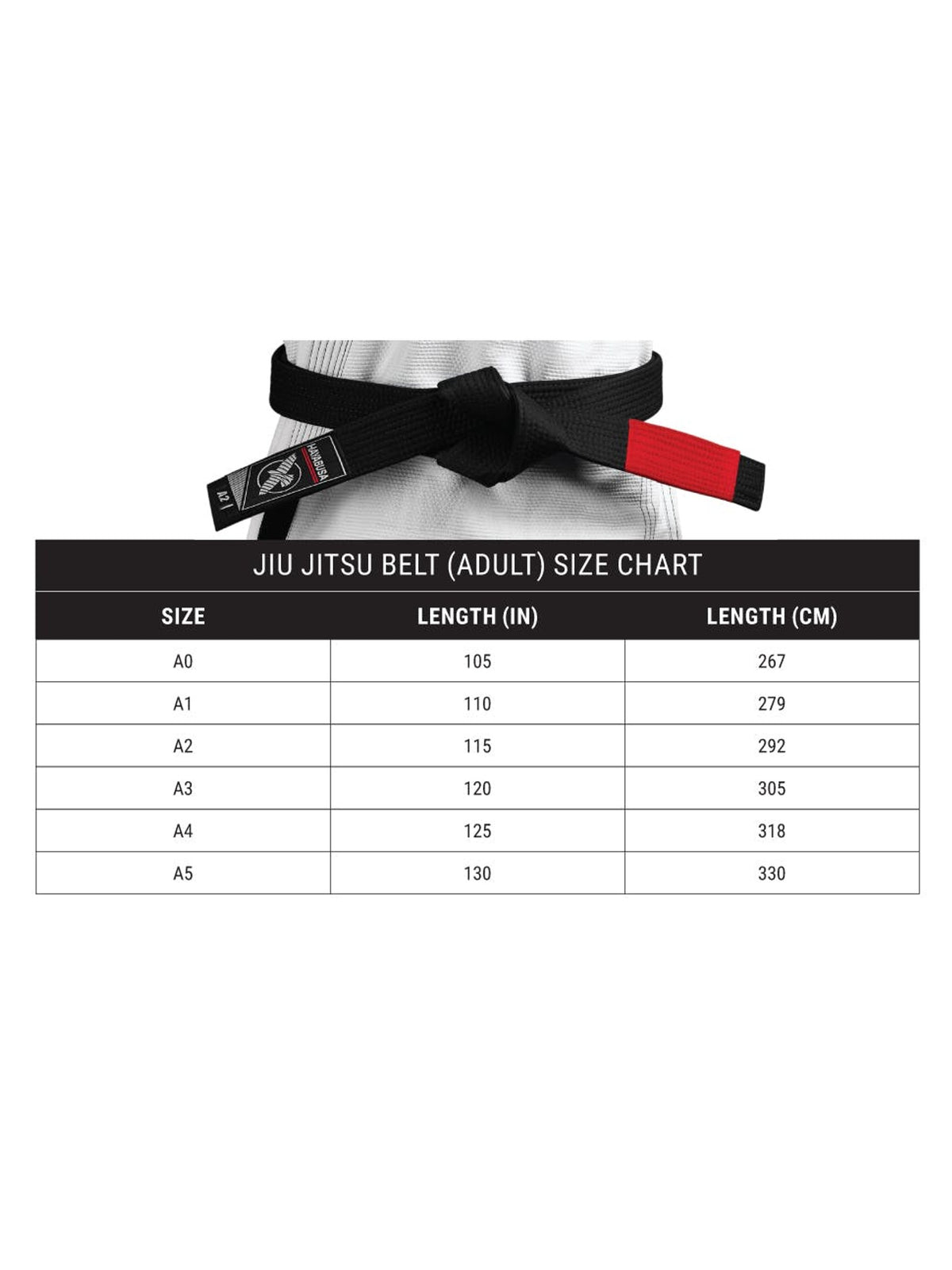 Hayabusa Jiu-Jitsu Belt, size chart