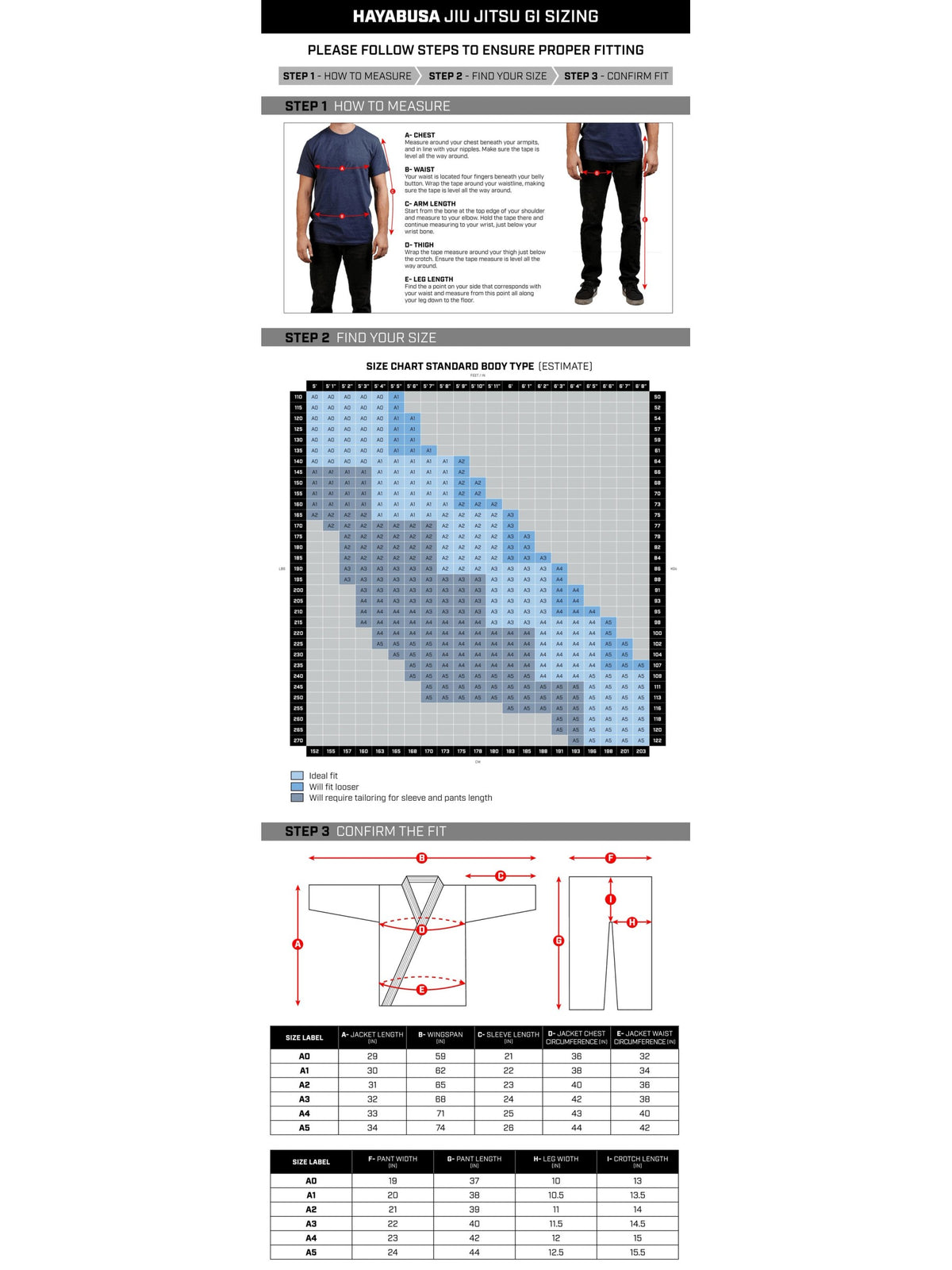 Marvel's The Punisher Jiu-Jitsu Gi, black, size chart