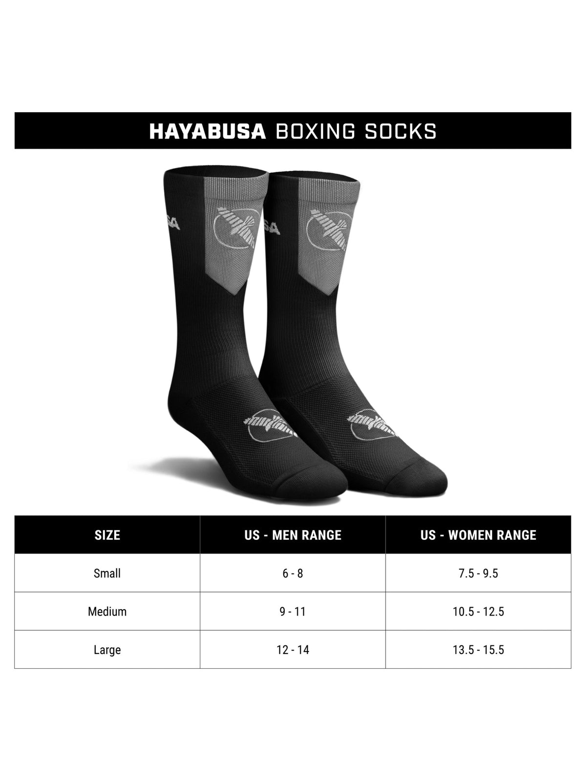 Hayabusa Pro Boxing Socks, size chart