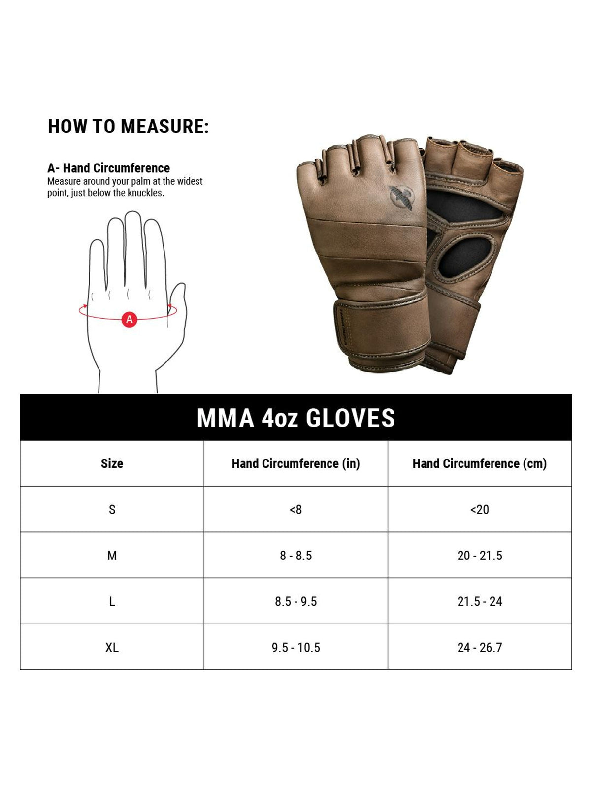Hayabusa T3 LX 4oz MMA Gloves, vintage, size chart