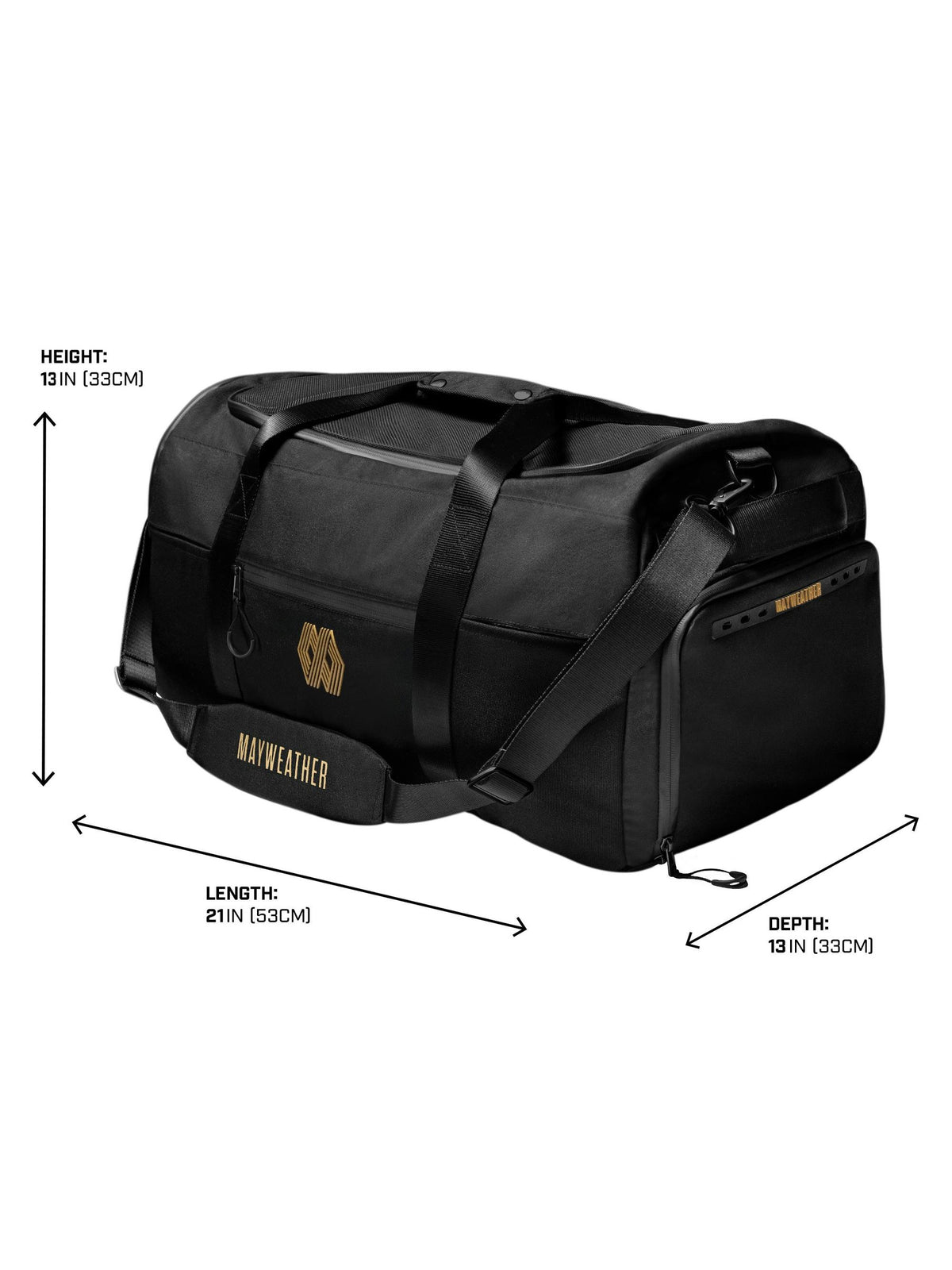 Mayweather Airstream Duffle Bag, black/gold, size chart