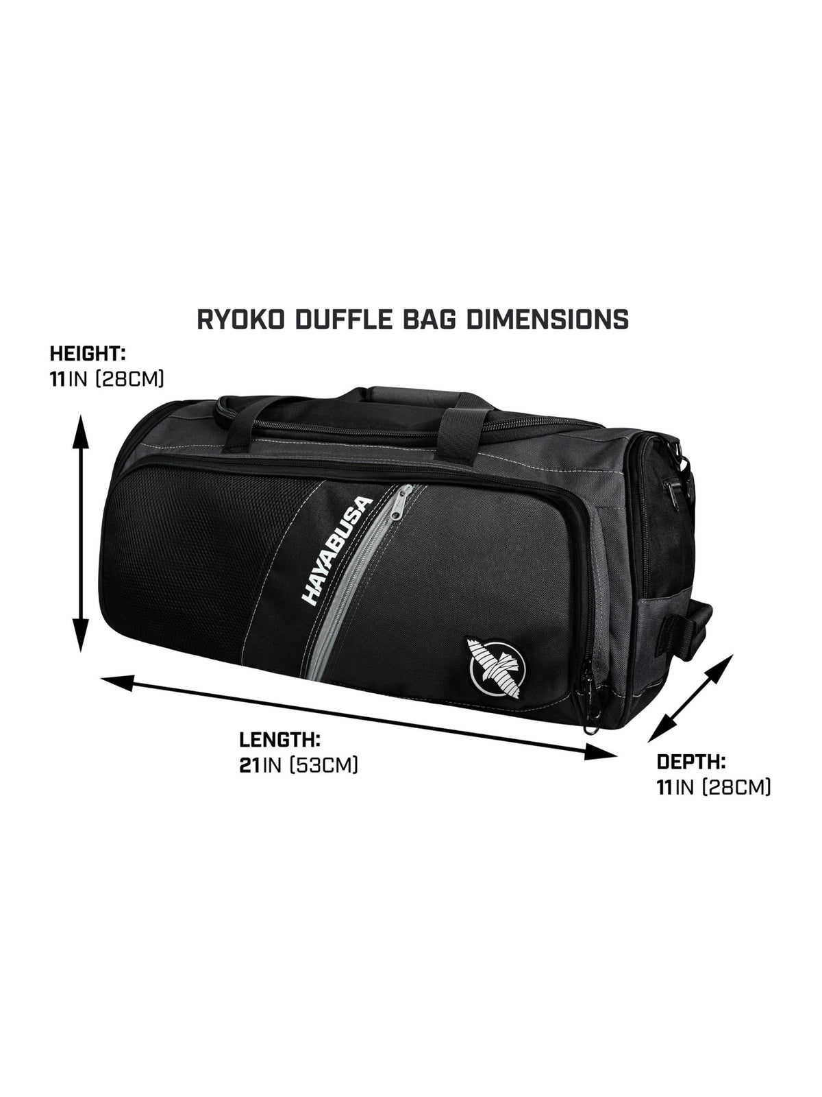 Ryoko Duffle Bag, black, size chart