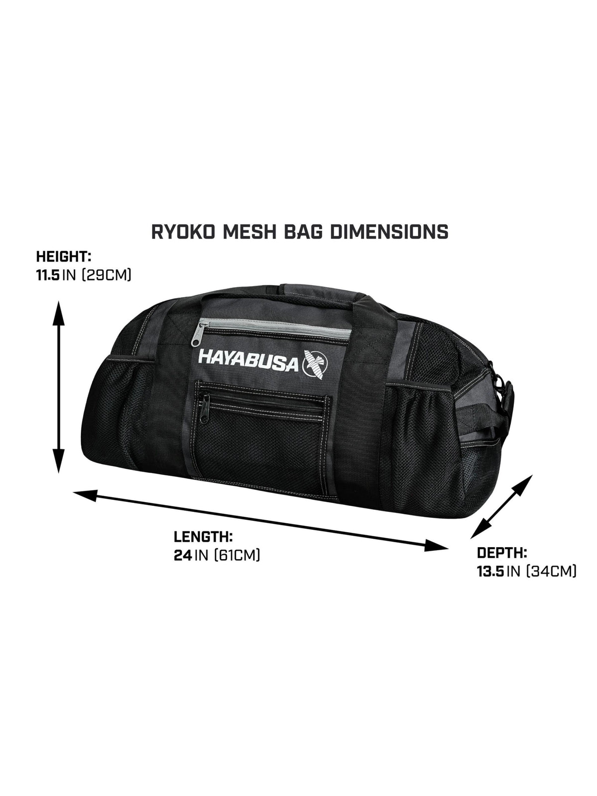 Ryoko Mesh Gear Bag, black, size chart