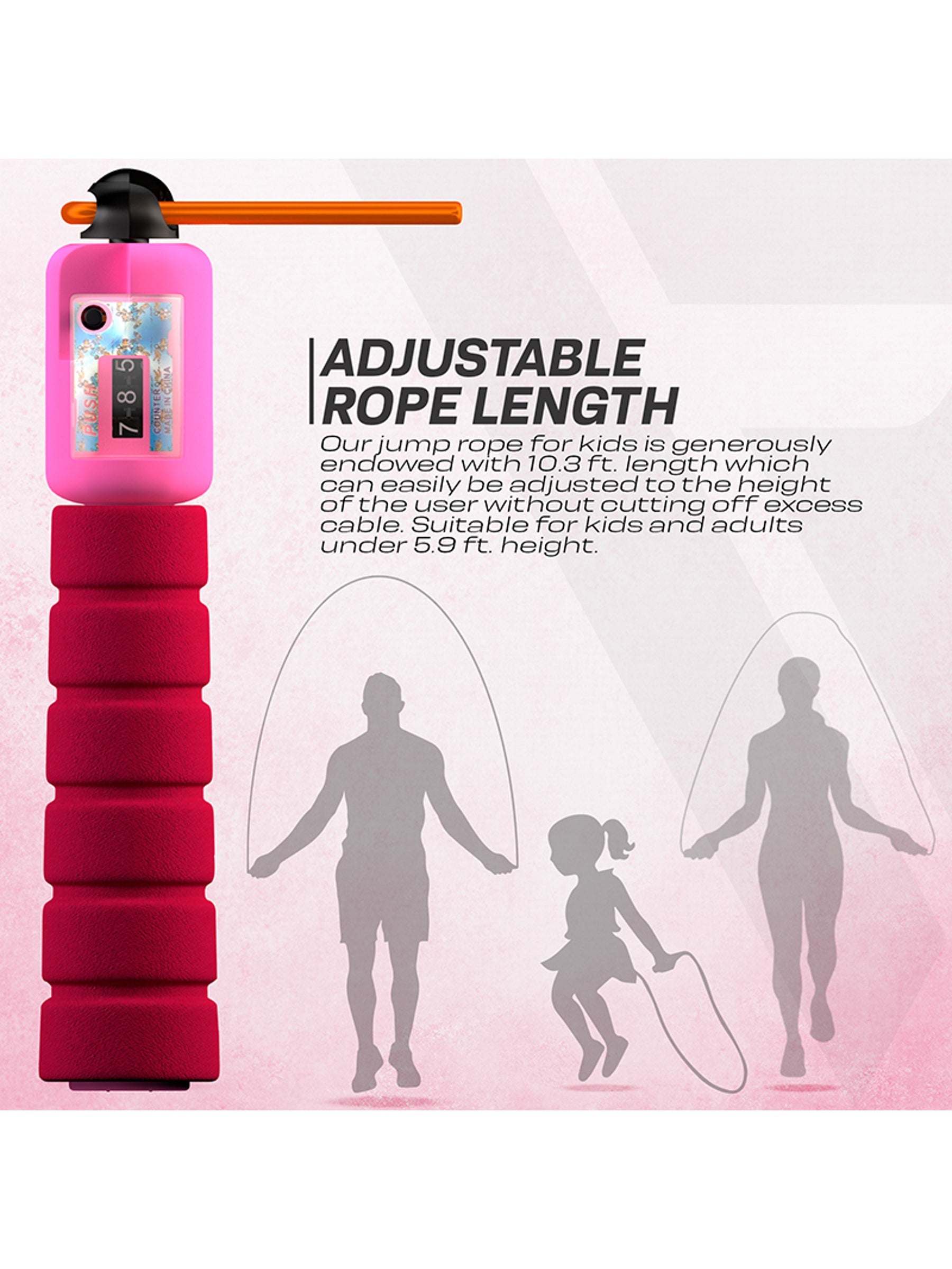 RDX FP Kids Adjustable Skipping Rope with Counter - Pink
