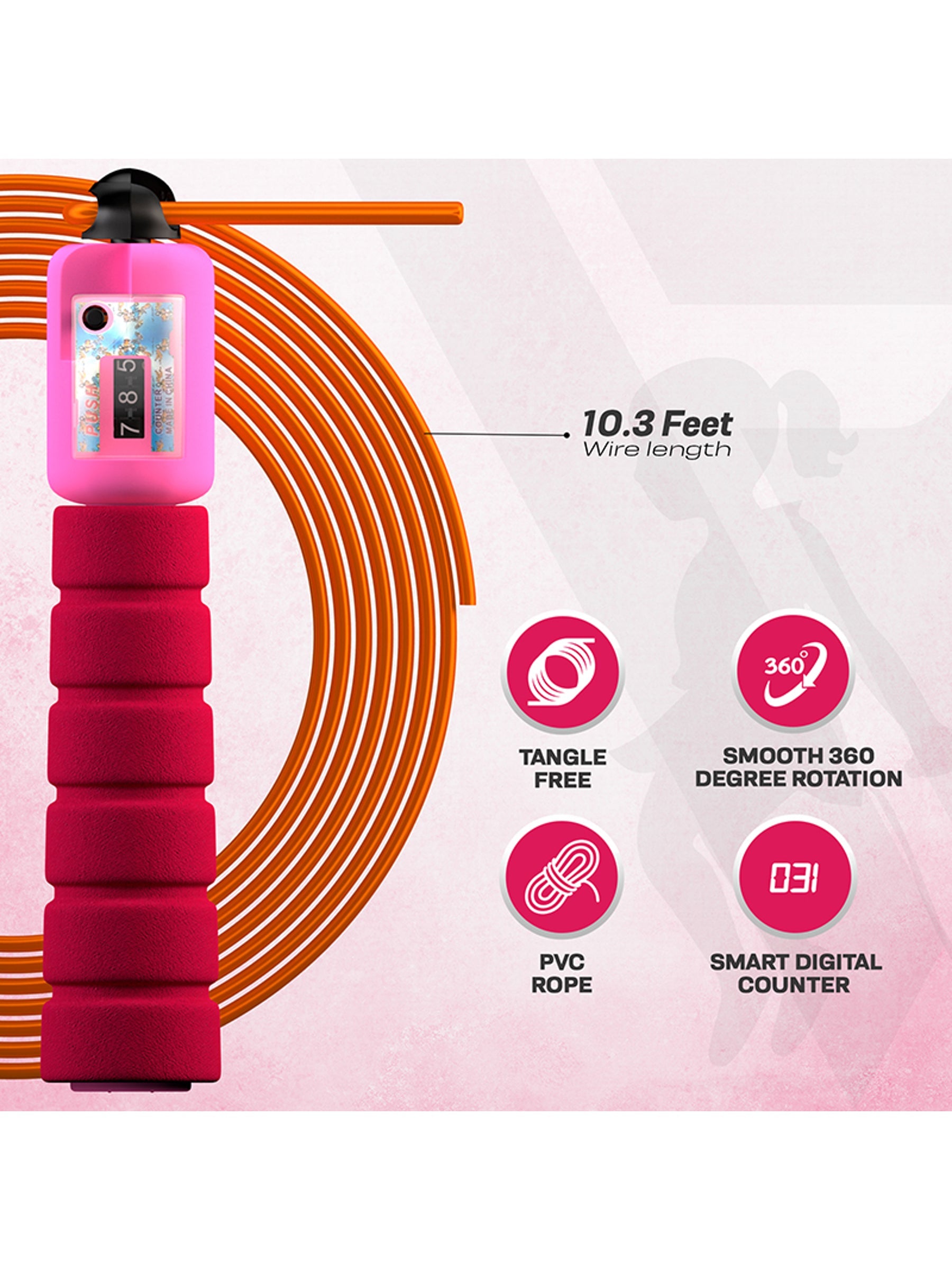 RDX FP Kids Adjustable Skipping Rope with Counter - Pink