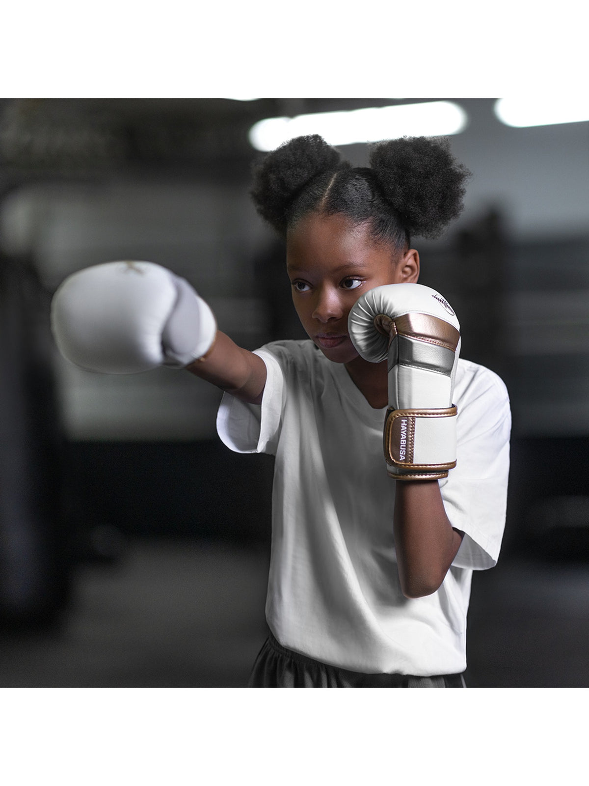 Hayabusa T3 Kids Boxing Gloves, white/gold, image 5