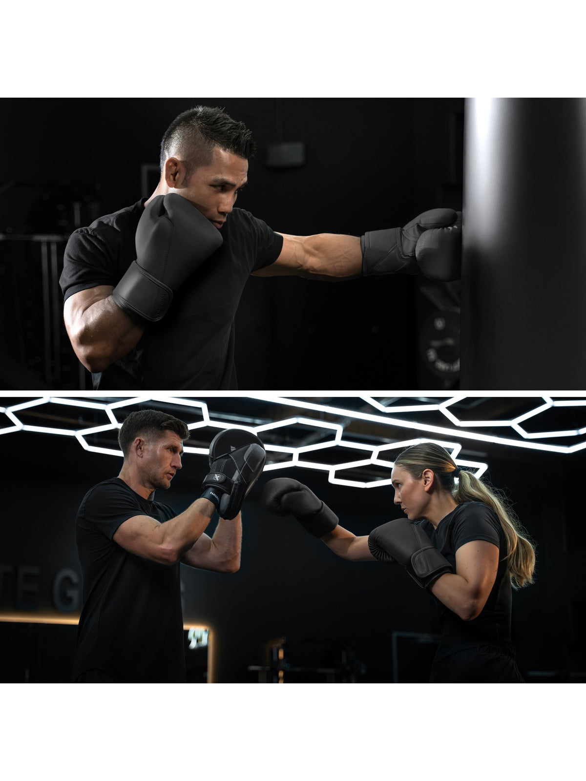Hayabusa T360 Leather Boxing Gloves, midnight black, feature graphic
