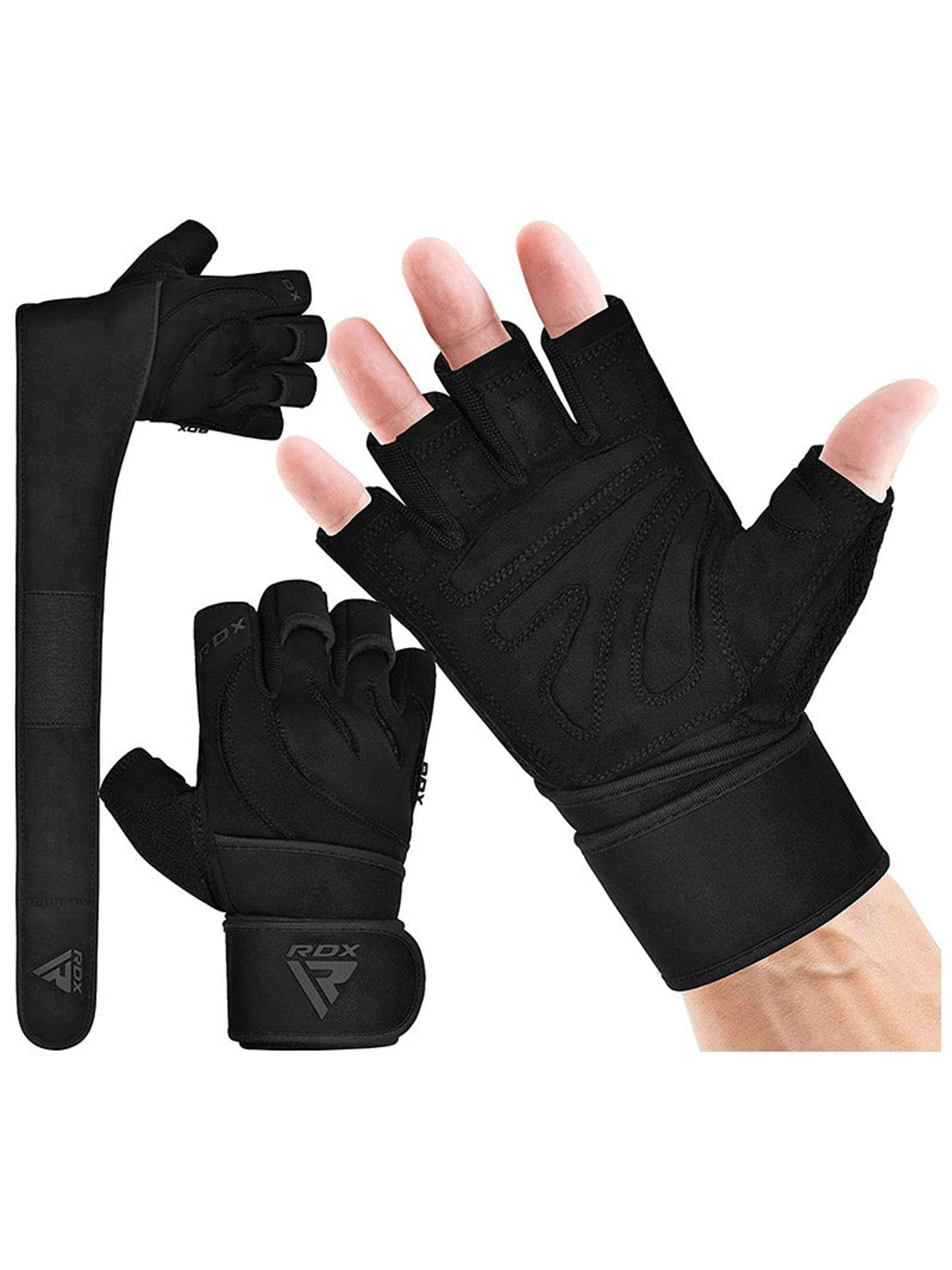 RDX L4 Open Finger Weightlifting Gym Gloves - Black