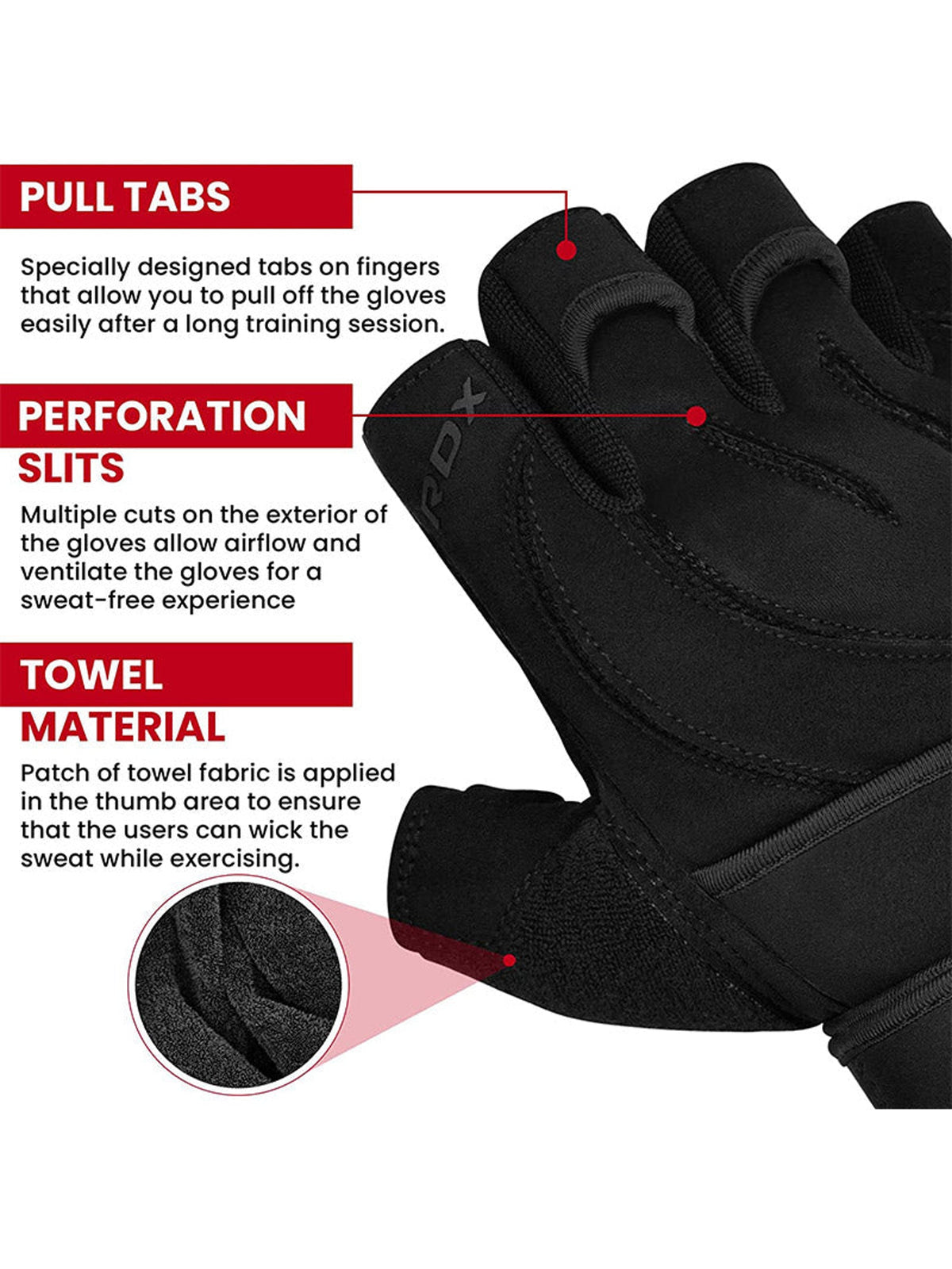 RDX L4 Open Finger Weightlifting Gym Gloves - Black